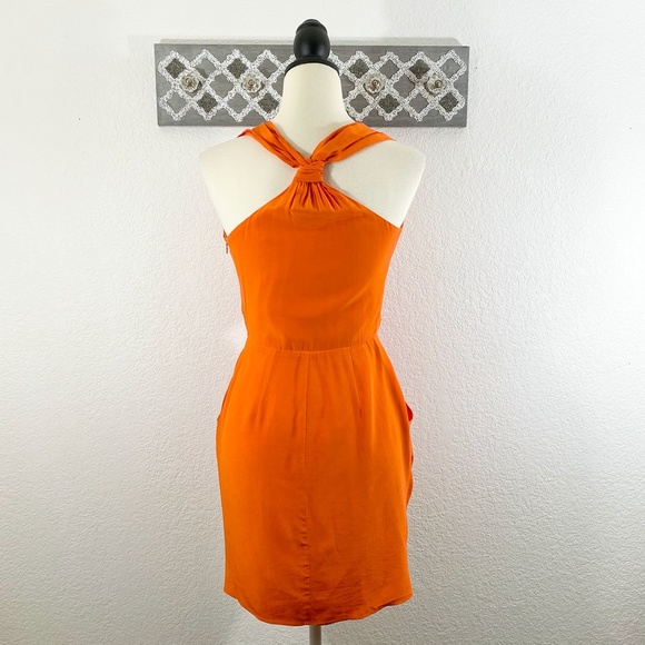 Greylin Silk Dress MAGGIE Faux Wrap Orange, Size S - Picture 7 of 12